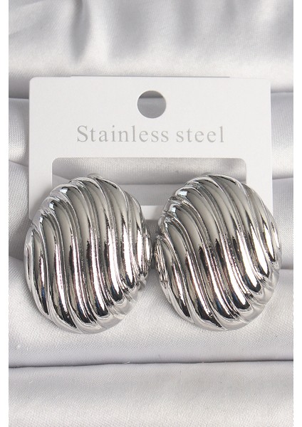 Pirinç Gümüş Renk İşlemeli Oval Model Kadın Küpe - TJ-BKP10150