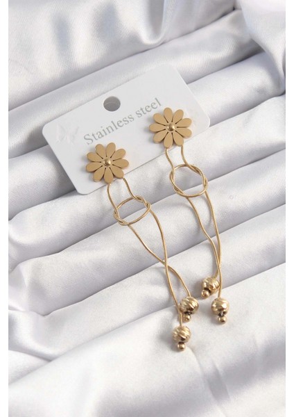 316L Çelik Altın Renk Sallantılı Düğüm Model Papatya Küpe - TJ-BKP9497 fiyatları