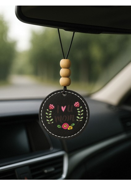 Özel Tasarım Deri Baskılı Desenli Araba Dikiz Aynası Süsü Siyah - Annem