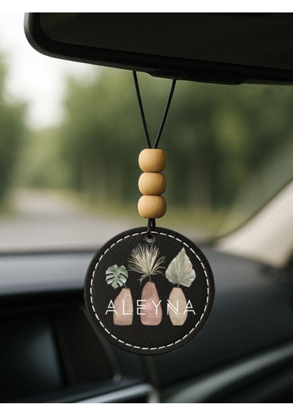 Kişiye Özel Isim Yazılı 1.sınıf Deri Oto Aksesuar Dikiz Aynası Süsü Siyah - Flora