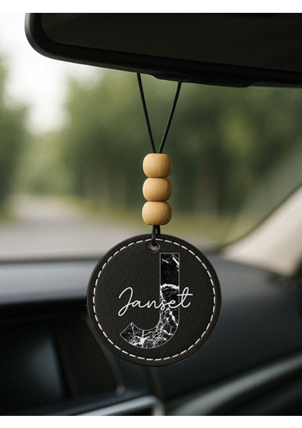 Kişiye Özel Isim Yazılı 1.sınıf Deri Oto Aksesuar Dikiz Aynası Süsü Siyah - J Harfi