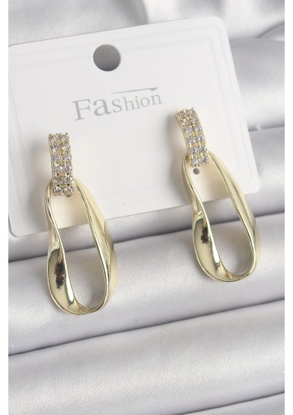 Pirinç Zirkon Taşlı Sallantı Kadın Küpe - TJ-BKP9836