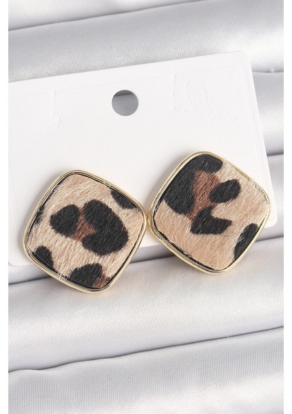 Pirinç Gold Renk Kare Leopar Model Kadın Küpe - TJ-BKP10342