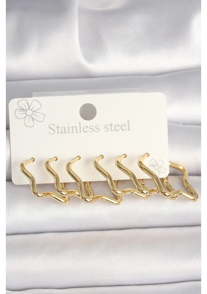 316L Çelik Gold Renk Yıldız Model Kadın Küpe Seti - TJ-BKP10352
