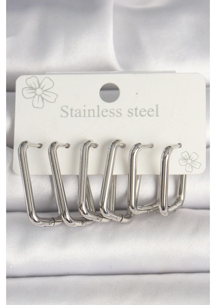 316L Çelik Gümüş Renk Kare Model Kadın Küpe Seti - TJ-BKP10353