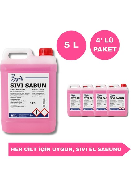Sıvı Sabun 5 Litre – Yumuşak Dokunuş, Kalıcı Ferahlık (4’lü Avantaj Paket)