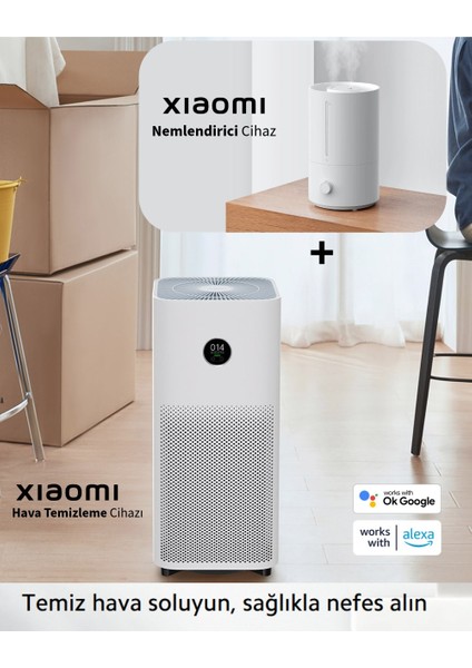 43M2 Etkili Hava Temizleyici | 3 Katmanlı Güçlü Filtreleme Sistemi | Alerjen Giderme + Xiaomi Hava Nemlendirici