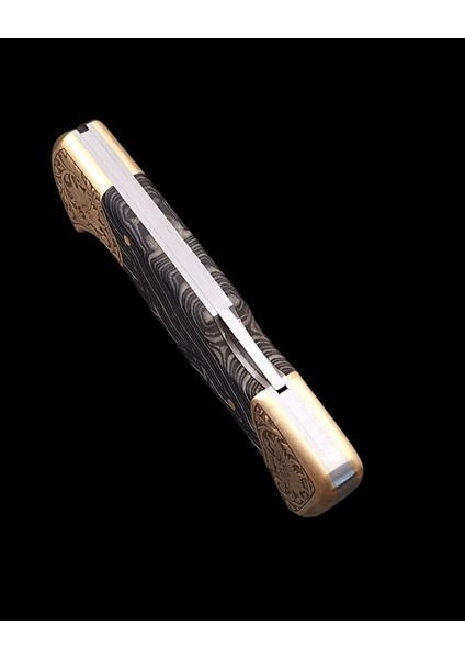 El Yapımı N690 Böhler Çelik 24 Ayar Altın Işlemeli Gravürlü Kilitli Yaylı Cep Çakısı fırsatları