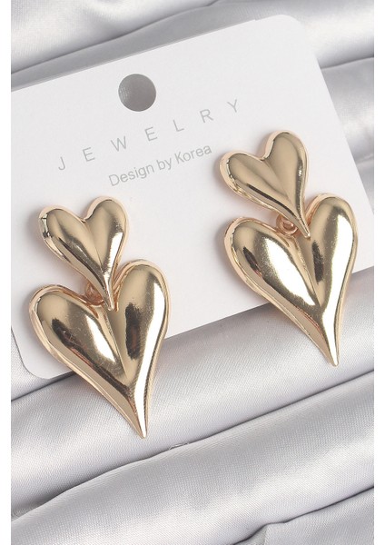 Pirinç Gold Renk Sallantı Kalp Model Kadın Küpe - TJ-BKP10233