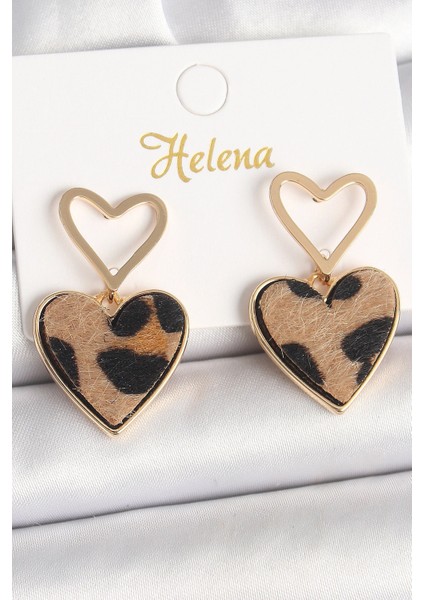 Pirinç Gold Renk Sallantı Leopar Kalp Model Kadın Küpe - TJ-BKP10339