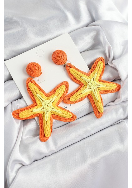 Pirinç Turuncu Deniz Yıldızı Model Gold Renk Kadın Hasır Küpe - TJ-BKP10898