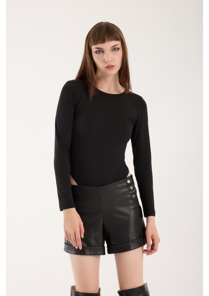 Bisiklet Yaka Altdan Çıt Çıtlı Body - Çıtçıtlı Body Uzun Kol indirimleri