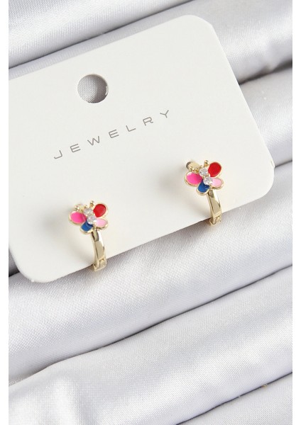 Pirinç Zirkon Taşlı Kelebek Model Gold Renk Çocuk Küpe - TJ-BKP10908