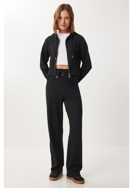 Kapüşonlu Fermuarlı Örme Alt-Üst Takım LCI0049 Siyah fiyatları