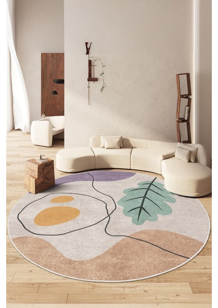 Yeni Desen Yıkanabilir Kaymaz Tabanlı Bohem Tarz Dijital Baskı Salon Halısı, Yumuşak Dokulu Lüks Halı Modeli ve 50 x 50 Bej Renk Yuvarlak Halı