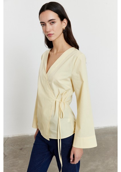 Yandan Bağlamalı Poplin Gömlek Sarı