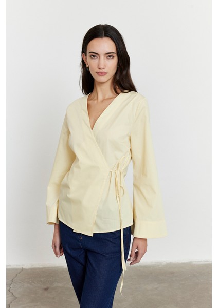 Yandan Bağlamalı Poplin Gömlek Sarı fiyatları