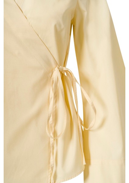 Yandan Bağlamalı Poplin Gömlek Sarı