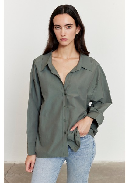 Oversize Poplin Gömlek Haki fiyatları