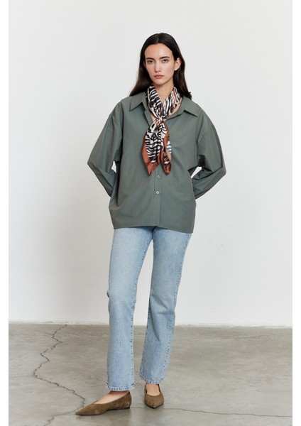 Oversize Poplin Gömlek Haki modelleri