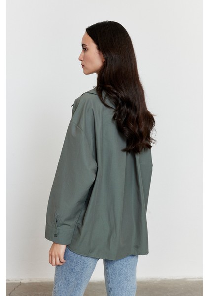 Oversize Poplin Gömlek Haki