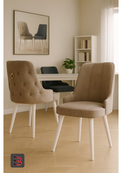 Esa 2 Adet Babyface Kumaş, Beyaz Metal Ayaklı, Mutfak ve Yemek Odası Sandalyesi