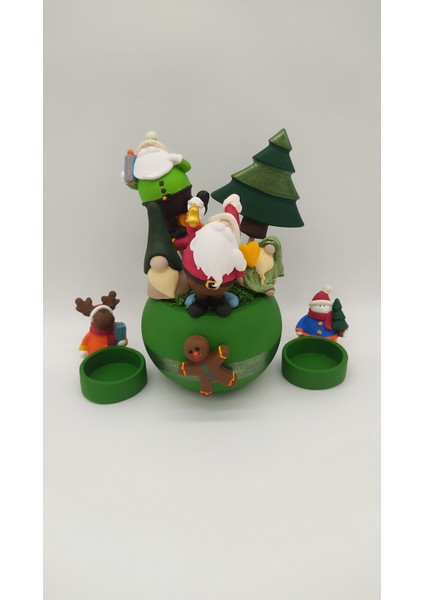 Yılbaşı Yeşil Saksı ve Tealight Mumluk