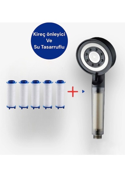 Filtreli Kireç Arındırıcı Turbo Yeni Duş Banyo Başlığı + 5 Yedek Filtre fiyatları