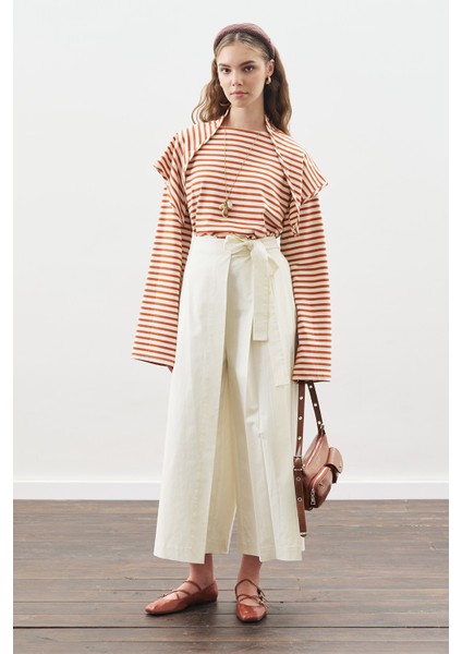 Şal Detaylı Çizgili Tshırt Kiremit fiyatları