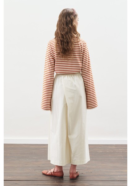 Şal Detaylı Çizgili Tshırt Kiremit