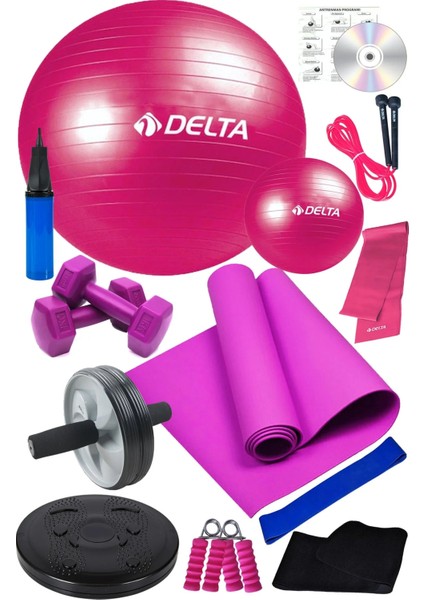 14 Lü Pilates Topu Seti Plates Minderi 1 kg Dambıl Aerobik Band Ab Slider Tekerlek Spor Aleti fiyatları