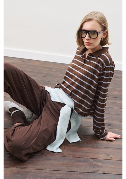 Polo Yaka Çizgili Tshırt Mavi