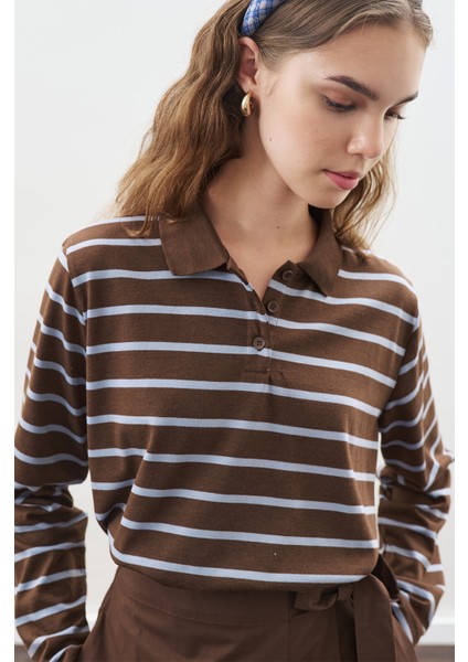 Polo Yaka Çizgili Tshırt Mavi fırsatları