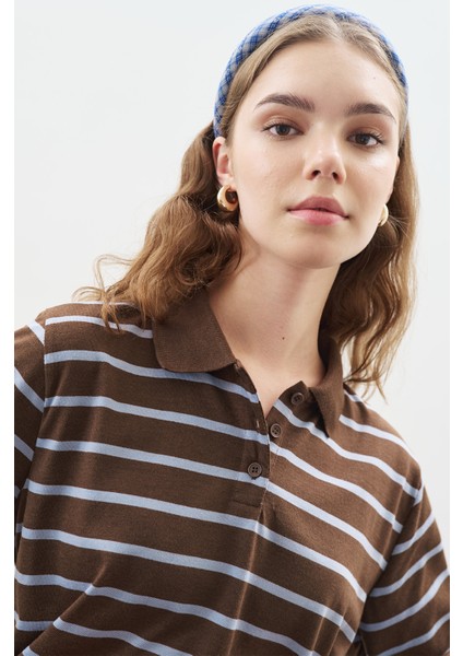 Polo Yaka Çizgili Tshırt Mavi indirimleri