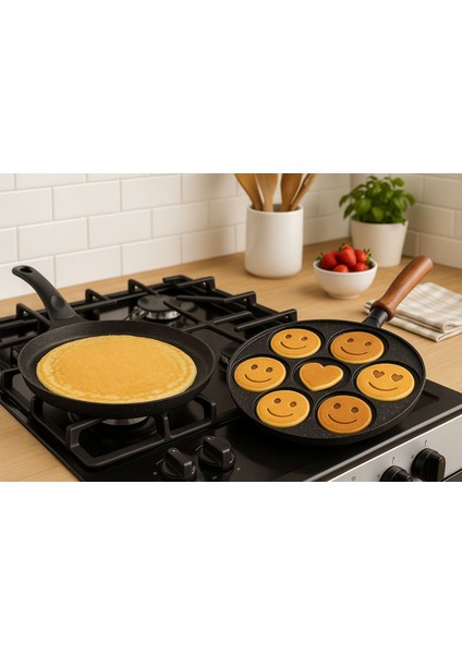 Granit Döküm Pankek ve Krep, Gözleme Tava Seti - 2 Parça