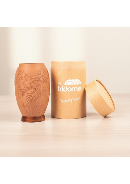 Pamore Dekoratif Vazo - Kahverengi / Ahşap Tabanlı