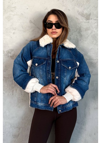 Kadın Yaka Kürklü Kot Mont 99424