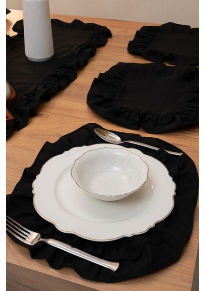Breze | Siyah 7 Parça Çift Fırfırlı Sofra Sunum Seti 40 x 150 fiyatları
