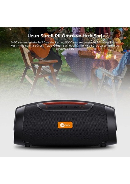 Lecoo DS151 80W Güçlü Ses Kablosuz Bluetooth 5.0 Rgb Boombox Hoparlör Ses Bombası fırsatları