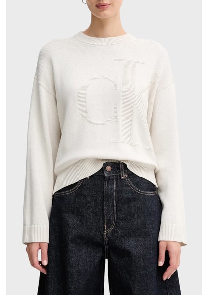 Logolu Pamuklu Relaxed Fit Bisiklet Yaka Örme Kazak LV047D304G67U Bayan Kazak LV047D304G 67U