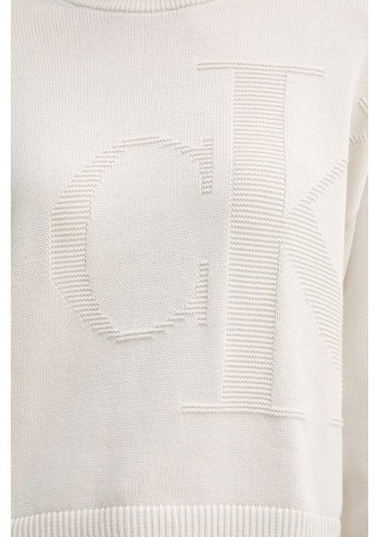 Logolu Pamuklu Relaxed Fit Bisiklet Yaka Örme Kazak LV047D304G67U Bayan Kazak LV047D304G 67U fırsatları