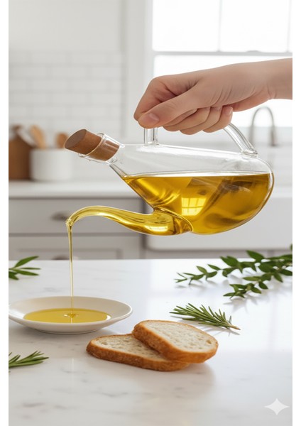 Seren Borosilikat Cam Akasya Kapaklı Yağlık – Isıya Dayanıklı Cam Yağ Şişesi 500 ml