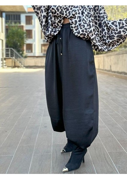 51199 Saten Şalvar Pantolon Siyah