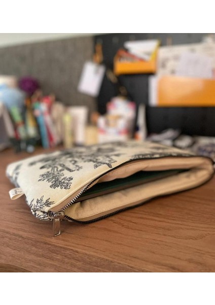 El Yapımı Toile De Jouy Desenli Tablet Çantası 11 Inç Gündelik Askısız Kadın El Çantası fiyatları