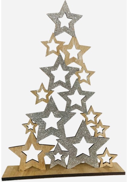 1 Adet Yıldız Ahşap Yılbaşı Süs Ağaç 30 cm modelleri