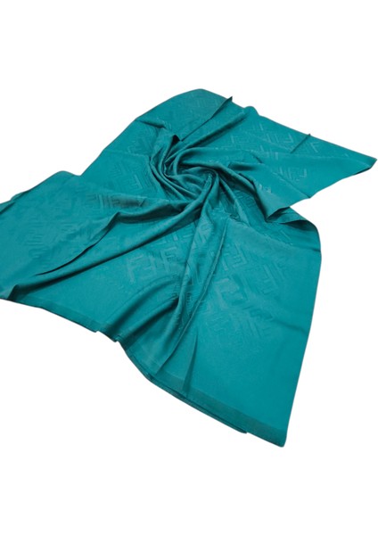 F Desen Ipek Jakarlı Şal Açık Zümrüt Yeşili