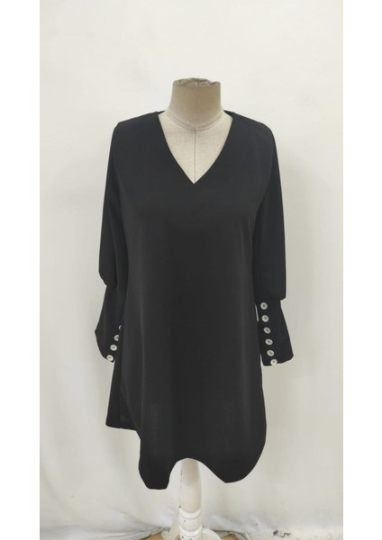 Kadın Uzun Kollu V Yakalı Kısa Ithal Krep Elbise fırsatları