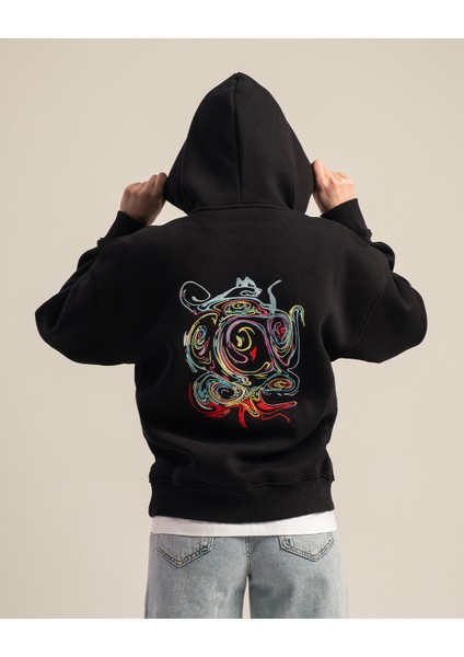 Nightfall Kadın Yumusaçık Kumaşlı Kapüşonlu Oversize Fit Nakışlı Mavi Sweatshirt