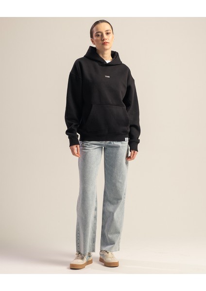 Nightfall Kadın Yumusaçık Kumaşlı Kapüşonlu Oversize Fit Nakışlı Mavi Sweatshirt fiyatları