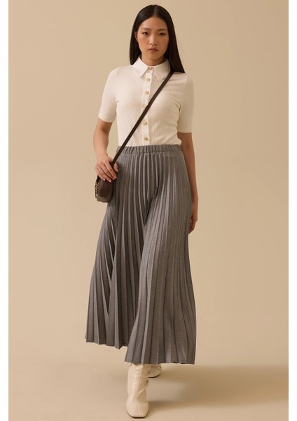 Kadın Elastik Bel Pliseli Etek 1006 Gri fiyatları